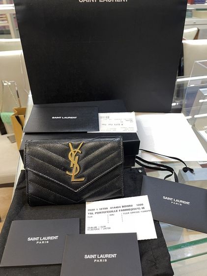 อื่นๆ หนังแท้ หญิง ดำ กระเป๋าสตางค์ YSL ของแท้ อุปกรณ์ครบ