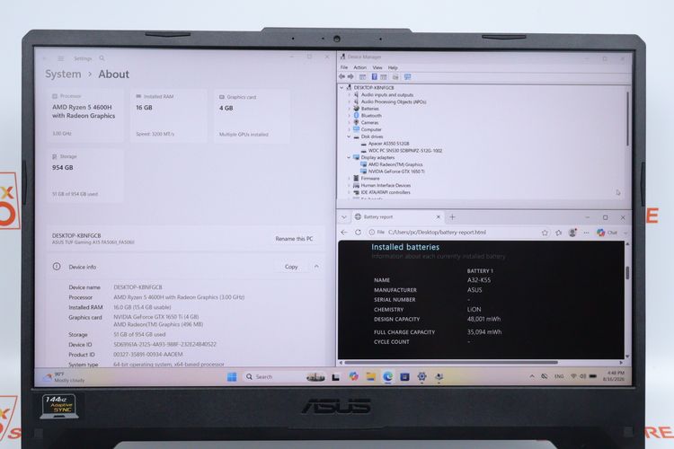 ASUS TUF GAMING A15 RYZEN 5 4600H.GTX1650TI RAM16.512GB  รูปที่ 2