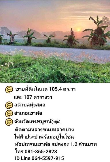 ใช่ ขายที่ดินโฉนด 2 แปลง 105.4 และ 107 ตารางวา ต.ตำบลทุ่งสม อ.เขาค้อ จ.เพชรบูรณ์ ติดทางหลวงชนบท ไฟฟ้า ประปา