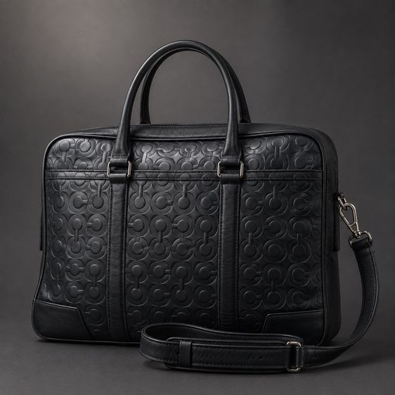 📍 COACH Perry Slim Brief in Signature Crossgrain Leatherรุ่น F72230 สีดำ 🖤