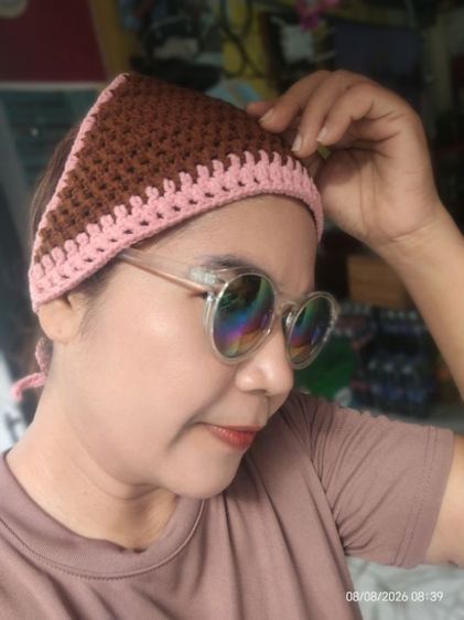 ถักนิตติ้ง และ ถักโครเชต์ ผ้าคลุมผม​ไหมพรมถักมือขนาดฟรีไซด์​