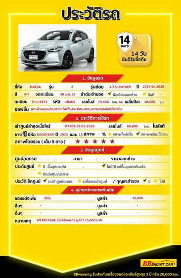 Mazda Mazda 2 2020 1.3 Skyactiv-G S Leather Sedan Sedan เบนซิน ไม่ติดแก๊ส เกียร์อัตโนมัติ เทา รูปที่ 2