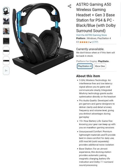 ชายหูฟังGamingไร้สายสุดไฮเอนASTRO A50 Gen3 รองรับPC XBox PS ออกใหม่12000 สุดคุ้ม 1200 บาท เฉพาะตัวหูฟัง รูปที่ 3