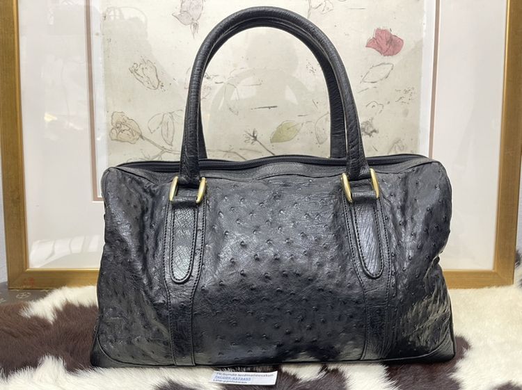 หนังแท้ ดำ กระเป๋าหนังนกกระจอกเทศแท้ Carine Paris ใบใหญ่ made in France สวยมาก 1,450 บาท