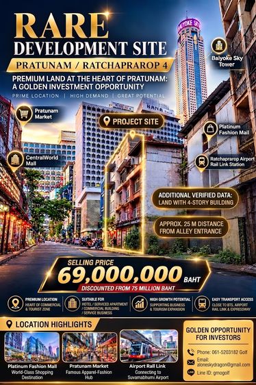 "ขายตึกพร้อมที่ดินทำเลทอง ราชปรารภ 4 - 78 ตรว. OPPORTUNITY IN PRATUNAM-RATCHAPRAROP, BANGKOK (โอกาสในการพัฒนาทำเลทองประตูน้ำ-ราชปรารภ) รูปที่ 2