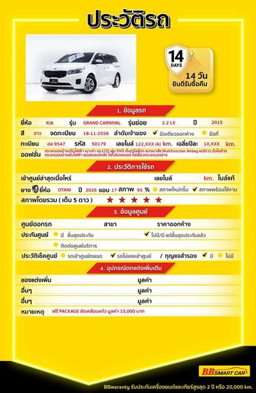Kia Grand Carnival 2015 2.2 LX Utility-car ดีเซล ไม่ติดแก๊ส เกียร์อัตโนมัติ ขาว รูปที่ 2