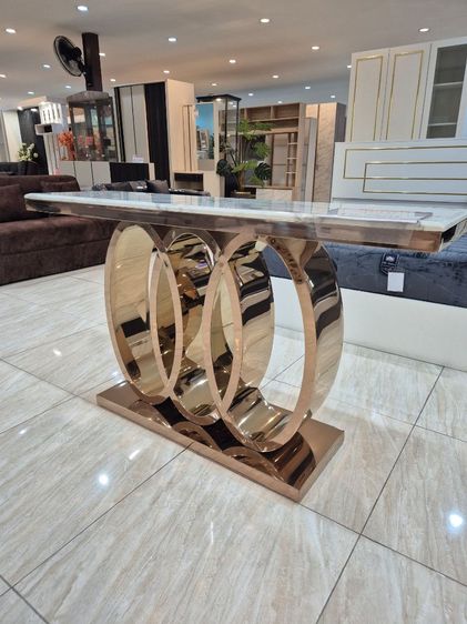 ขายโต๊ะคอนโซล luxury ขาสแตนเลสสีโรสโกล์ด ท๊อปหินอ่อนสีขาว ขนาด (ก×ย×ส) 40×140×80 สภาพใหม่ยังไม่ได้ใช้งาน รูปที่ 3