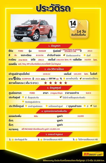 Ford Ranger 2013 2.2 Hi-Rider Wildtrak Pickup ดีเซล ไม่ติดแก๊ส เกียร์อัตโนมัติ ส้ม รูปที่ 2