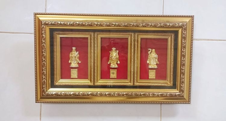 กรอบภาพมงคล เทพเจ้าฮก ลก ซิ่ว กรอบทอง 