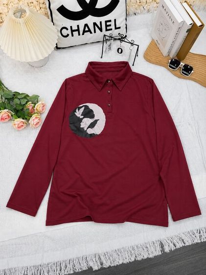 อื่นๆ EU 38 แดง แขนยาว เสื้อโปโล ลายพิมพ์หยินหยาง
