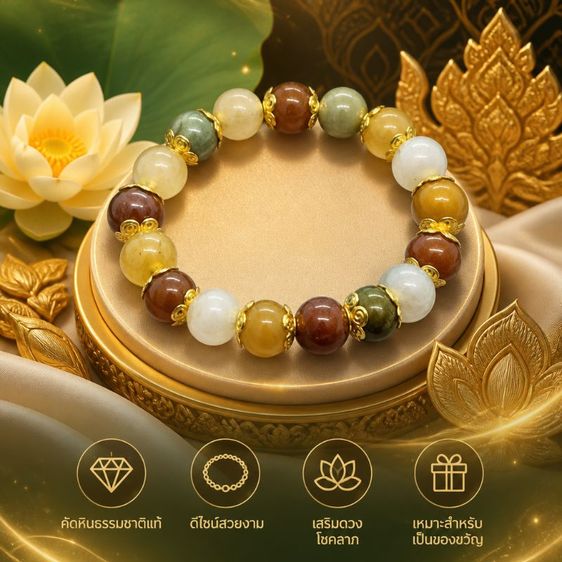 อัญมณี กำไลหินมงคล 5 สี สร้อยข้อมือหินแท้ หลวงปู่ศิลา เสริมดวงเพิ่มโชคลาภ ของแท้จากวัด ปลุกเสกพร้อมบูชา เครื่องรางนำโชค
