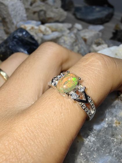 แหวนโอปอ เอธิโอเปีย เงินแท้ 925 Ethiopia Opal 925 Sterling Silver Ring Size 52