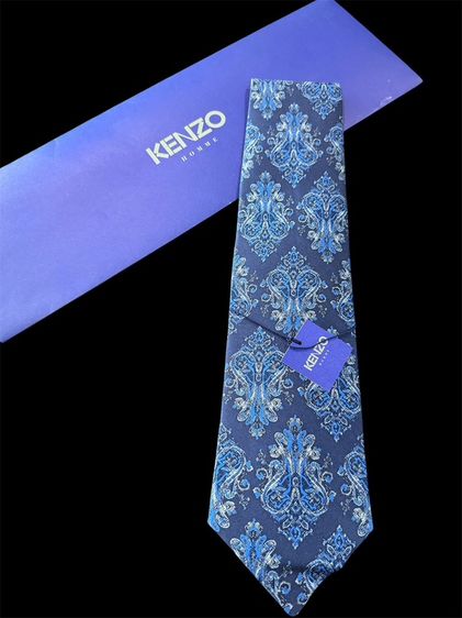 KENZO HOMME  Necktie  100%Silkเนคไทผ้าไหม เคนโซ่   สีน้ำเงิน ลวดลายเพสลีย์