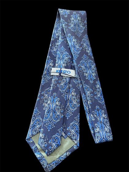 KENZO HOMME  Necktie  100%Silkเนคไทผ้าไหม เคนโซ่   สีน้ำเงิน ลวดลายเพสลีย์ รูปที่ 3
