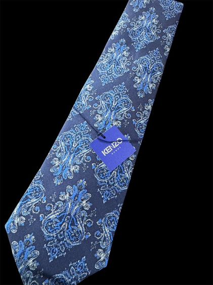 KENZO HOMME  Necktie  100%Silkเนคไทผ้าไหม เคนโซ่   สีน้ำเงิน ลวดลายเพสลีย์ รูปที่ 2