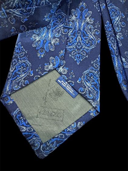 KENZO HOMME  Necktie  100%Silkเนคไทผ้าไหม เคนโซ่   สีน้ำเงิน ลวดลายเพสลีย์ รูปที่ 4