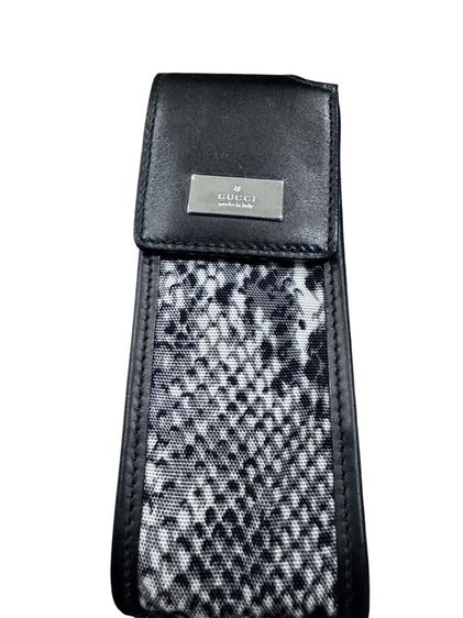หนังแท้ ไม่ระบุ Gucci leather and fabric pen case.ซองหนังผสมผ้าใส่ปากกา gucci สีดำ