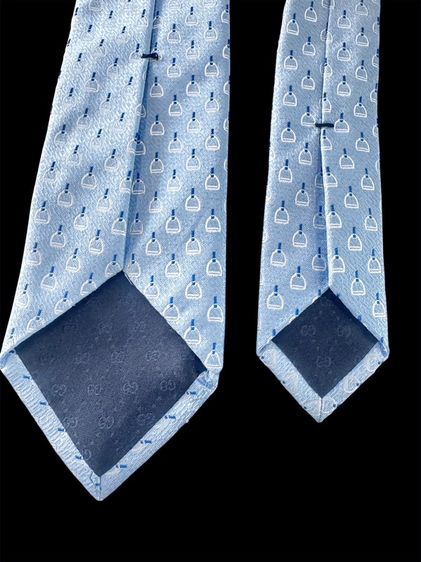 Gucci Horsebit silk jacquard tie Sky blue Made in Italyเนคไทผ้าไหมแบรนด์ กุชชี่ สีฟ้าอ่อน รูปที่ 5