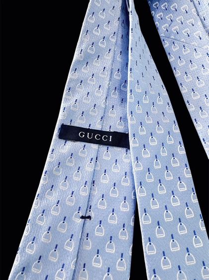 Gucci Horsebit silk jacquard tie Sky blue Made in Italyเนคไทผ้าไหมแบรนด์ กุชชี่ สีฟ้าอ่อน รูปที่ 4