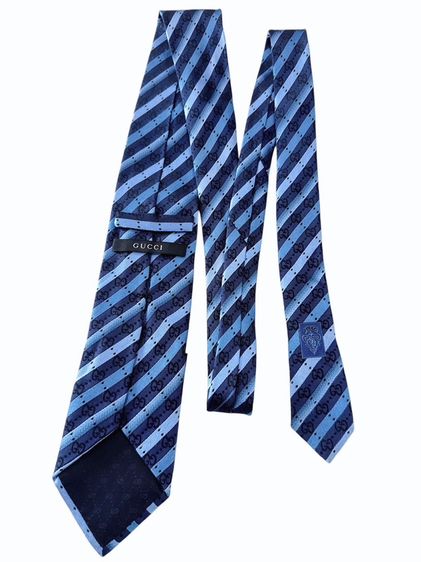 อื่นๆ Gucci Necktie 100% Seta-Silk-Soie Made in Italyเนกไทผ้าไหมลายทาง Jacquard แบรนด์ กุชชี่