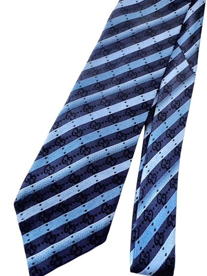 Gucci Necktie 100% Seta-Silk-Soie Made in Italyเนกไทผ้าไหมลายทาง Jacquard แบรนด์ กุชชี่ รูปที่ 3
