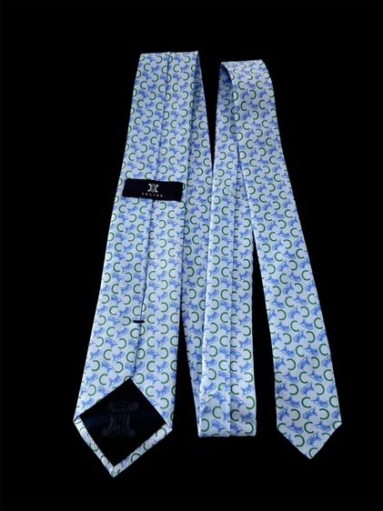 CELINE Necktieเนกไท CELINE สีฟ้าสลับสีเขียวผ้าไหมแท้ 100% รูปที่ 2