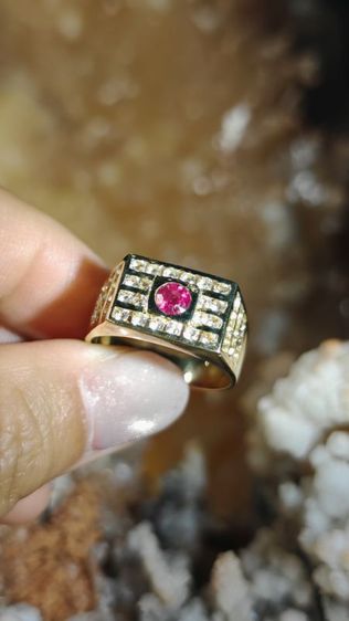 แหวนทับทิม​ ล้อมเพทาย​ เงิน92.5% ชุบทองแท้​ Ruby​ Zircon​92.5​​ Silver gold plated