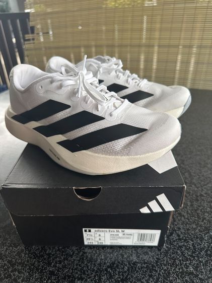รองเท้าผ้าใบ ผ้า UK 6 | EU 39 1/3 | US 7.5 รองเท้าวิ่ง Adidas adizero evo SL (women) สีขาว มือสอง สภาพใหม่ 