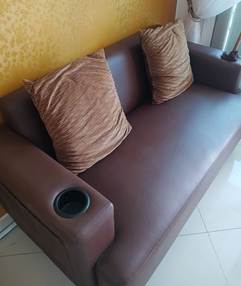 Brown 2-Seater Sofa with Cushions – Good Condition