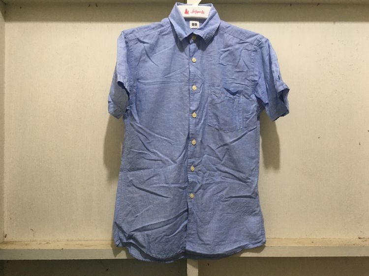 S แขนสั้น เสื้อเชิ้ต ผ้าลินิน  แบรนด์ UNIQLO สีฟ้า