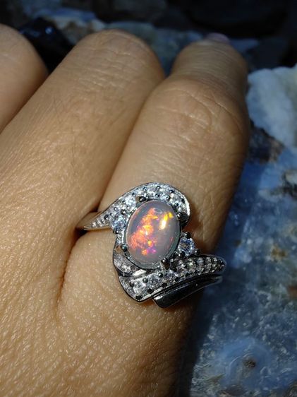 แหวนโอปอ จากเอธิโอเปีย เงินแท้ 925 Ethiopia Opal 925 Sterling Silver Ring Size 54
