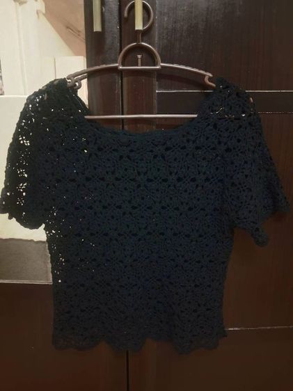 เสื้อไหมพรม เสื้อถักโครเชต์ไหมพรมสีดำ