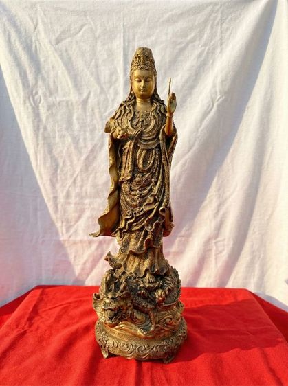 เจ้าแม่กวนอิม องค์ใหญ่ พระโพธิสัตว์กวนอิม ปางประทานพร วัดเล่งเน่ยยี่ ปี2558 เนื้อทองเหลือง สูง23นิ้ว