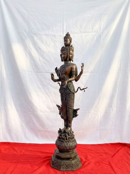 พระตรีมูรติ องค์ใหญ่ รุ่นมหาจักรพรรดิ วัดหน้าพระเมรุ จ.อยุธยา เนื้อทองเหลือง สูง29นิ้ว เนื้อทองเหลือง รูปที่ 2