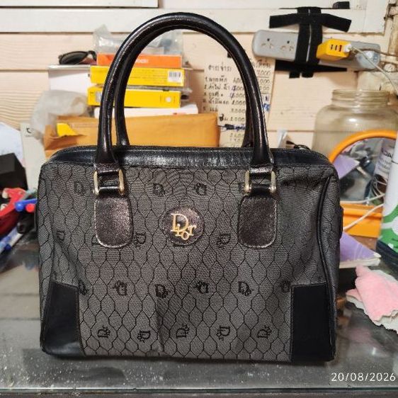 ผ้า หญิง ดำ กระเป๋าDior รุ่นVintage Honeycomb/Trotter Jacquard Top Handle Boston Bag กระเป๋าถือทรงหมอนบอสตันวินเทจ