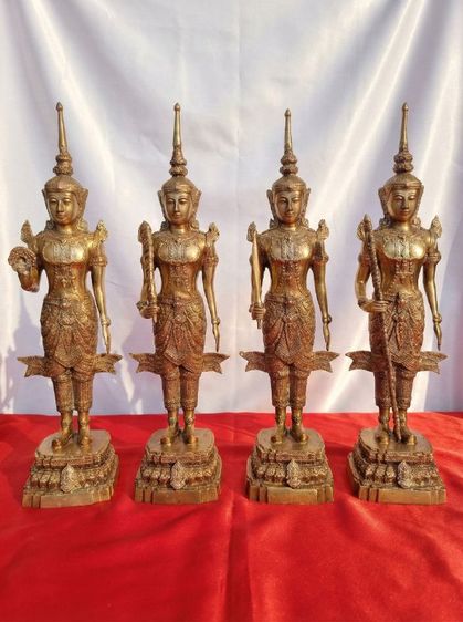 ท้าวจตุโลกบาล ทั้ง4 วัดท่าซุง จ.อุทัยธานี ปี2559 สูง17นิ้ว เนื้อโลหะ ทองเหลือง