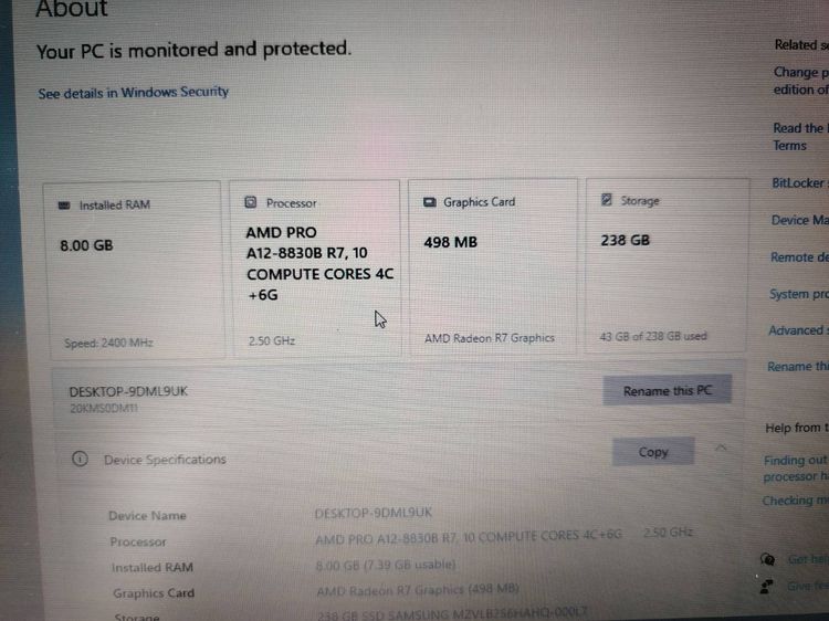 Thinkpad A475 AMD PRO A12 8830B R7 2.5 Ghz RAM 8 Gb SSD M.2 256 Gb จอ 14 นิ้ว รูปที่ 13