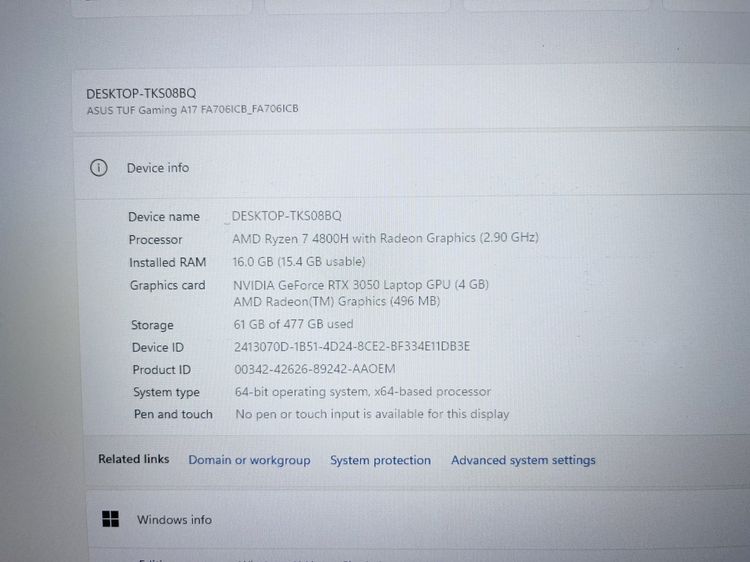 Asus TUF Gaming A17 FA706IC Ryzen 7 จอ 17.3 แบตนาน ราคาถูกใจ รูปที่ 3