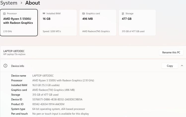 HP Laptop 15s  Ryzen 5 5500U  RAM 16GB  SSD 512GB รูปที่ 4