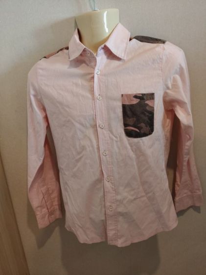 เสื้อเชิ้ตแขนยาว V.A.C. (แท้ 100%) สีชมพูพาสเทล แต่งลายพราง Camo ไซส์ S สภาพดี