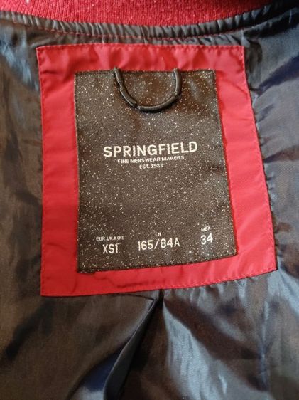เสื้อแจ็คเก็ตบอมเบอร์สีแดงเข้ม SPRINGFIELD แท้ 100% ไซส์ XS บุลายตาราง สภาพสวย รูปที่ 3