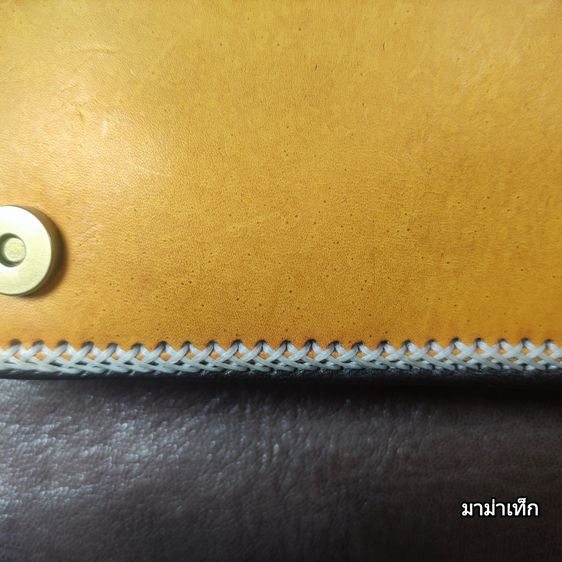 กระเป๋างานแฮนด์เมดงานถักด้าย  ใส่อุปกรณ์การเรียน หนังฟอกฝาดอิตาลี สีเหลืองออกส้ม สวยคลาสิค วินเทจ รูปที่ 2