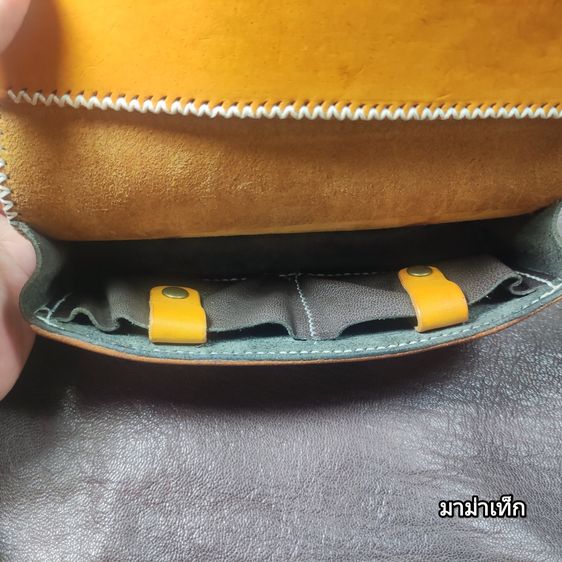 กระเป๋างานแฮนด์เมดงานถักด้าย  ใส่อุปกรณ์การเรียน หนังฟอกฝาดอิตาลี สีเหลืองออกส้ม สวยคลาสิค วินเทจ รูปที่ 6