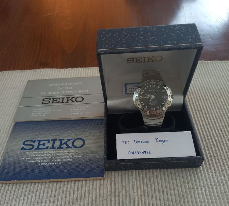 ดำ นาฬิกา Seiko Premier Kinetic Auto Relay  รหัสตัวเรือน 5J22-0D60