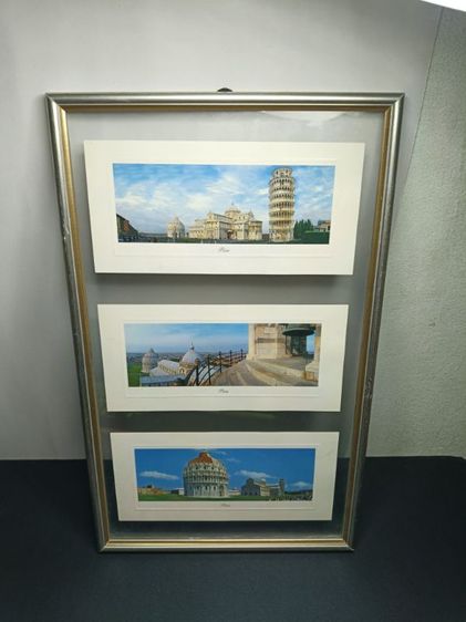 รูปติดผนัง กรอบรูปโปสการ์ดวินเทจ อิตาลี หอเอนปิซา พร้อมแสตมป์แท้ ของสะสมตกแต่งบ้าน