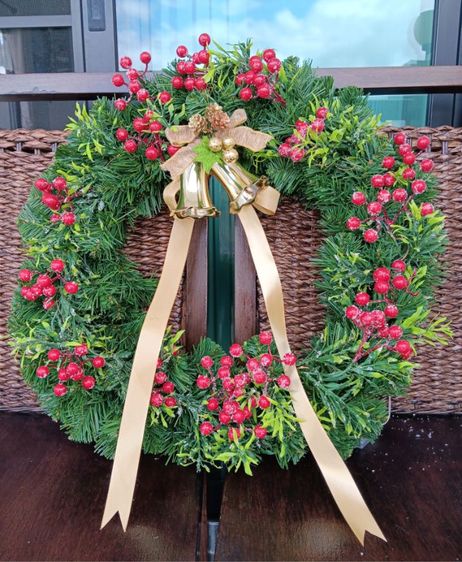 ของตกแต่งบ้านอื่นๆ Christmas Wreath ที่แขวนประตูคริสต์มาส พร้อมไฟกระพริบ