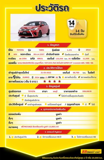 Toyota Yaris 2014 1.2 G Sedan เบนซิน ไม่ติดแก๊ส เกียร์อัตโนมัติ ส้ม รูปที่ 2