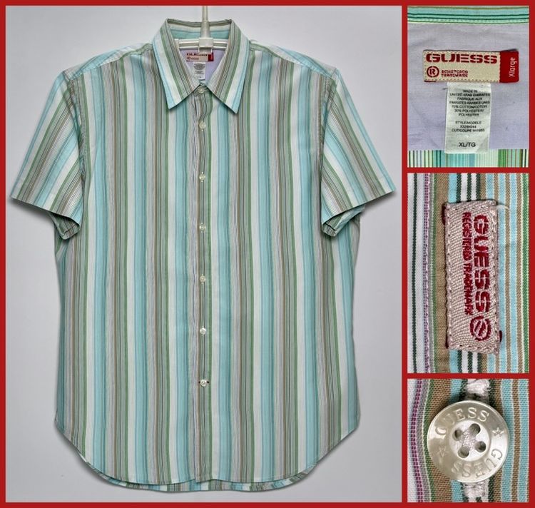XL เขียว แขนสั้น ⚠️เหมือนใหม่‼️เสื้อเชิ้ต GUESS ของแท้ รุ่นใหม่