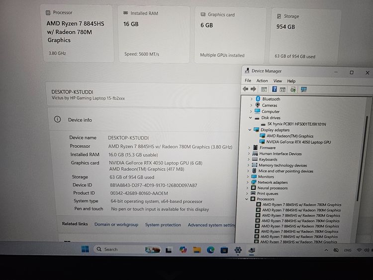 HP Victus Gaming Ryzen7 8845Hs+Ram16DDR5+ RTX 4050+ssd 1 TB+เครื่องสวย พร้อมใช้งาน รูปที่ 7