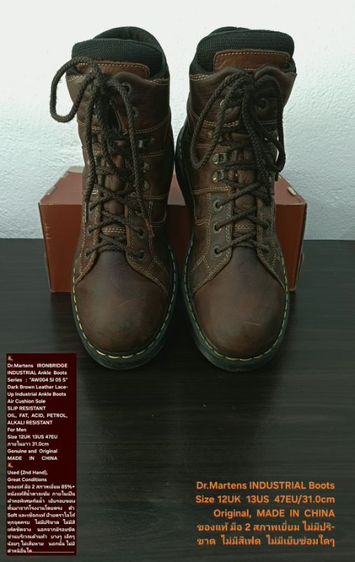 Dr.Martens INDUSTRIAL Ankle Boots, Men's 12UK 13US 47EU/31.0cm Original ของแท้ มือ 2 สภาพเยี่ยม, รองเท้า Dr.Martens หนังแท้ พื้นเต็ม สวยมาก รูปที่ 6